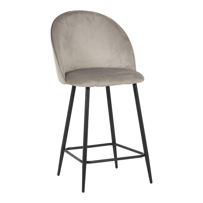 product_pako_128-000070 Σκαμπό μπαρ μεσαίου ύψους Perch βελούδο σε γκρί απόχρωση με μαύρα μεταλλικά πόδια 50x53x99εκ (Σετ 2 τεμαχίων) - Image 1
