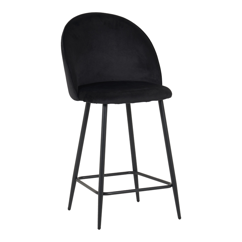 product_pako_128-000072 Σκαμπό μπαρ μεσαίου ύψους Perch βελούδο σε μαύρη απόχρωση με μαύρα μεταλλικά πόδια 50x53x99εκ (Σετ 2 τεμαχίων) - Image 1