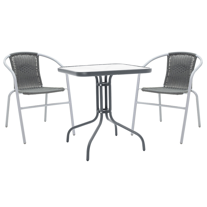 product_pako_130-000043 Τραπεζαρία Watson-Obbi σετ 3τεμ pe γκρι-μέταλλο γκρι ανθρακί 70x70x70εκ - Image 1