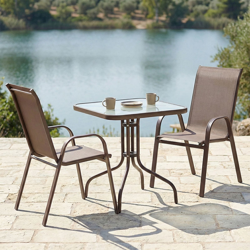 product_pako_130-000046 Τραπεζαρία Watson-Calan σετ 3τεμ μέταλλο-textilene καφέ 70x70x70εκ - Image 1