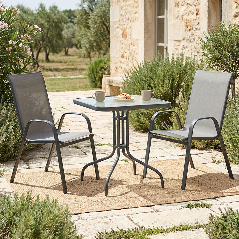 product_pako_130-000047 Τραπεζαρία Watson-Calan σετ 3τεμ μέταλλο-textilene ανθρακί 70x70x70εκ - Image 1