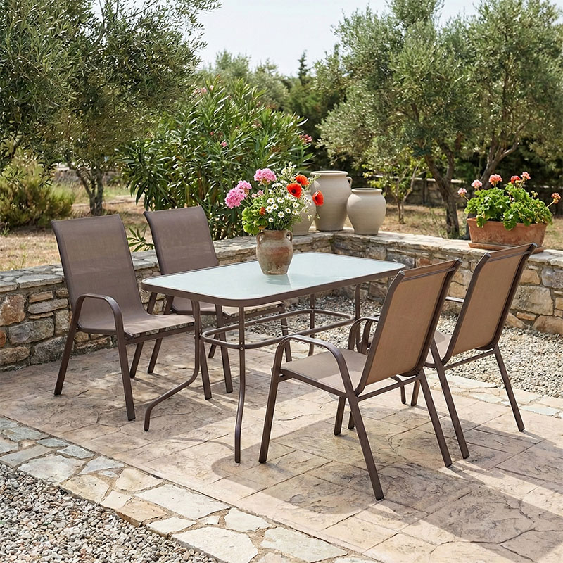 product_pako_130-000048 Τραπεζαρία Valor-Calan σετ 5τεμ μέταλλο-textilene καφέ 110x60x70εκ - Image 1