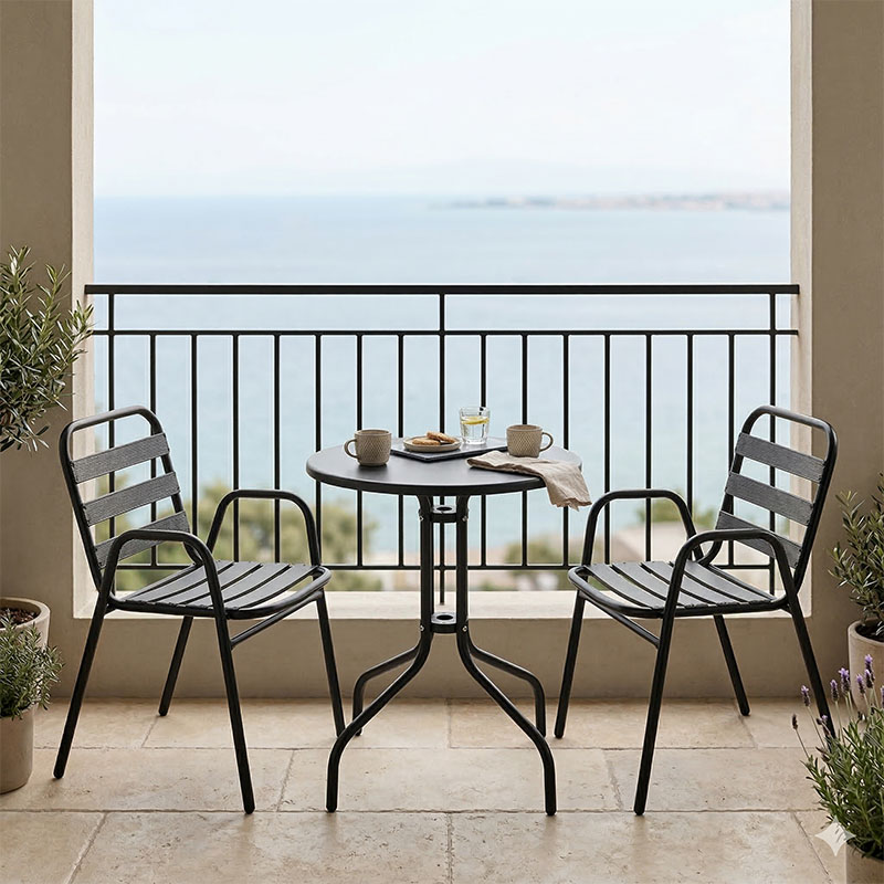 product_pako_130-000071 Tραπεζαρία Sussie-Vergo Ι σετ 3τεμ μαύρο μέταλλο-αλουμίνιο Φ60x70εκ - Image 1