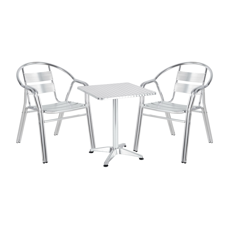 product_pako_130-000075 Tραπεζαρία Zircu-Lazo II σετ 3τεμ χρωμίου αλουμίνιο Φ60x60x70εκ - Image 1