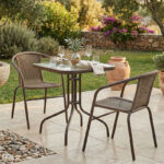 Tραπεζαρία Obbi-Watson σετ 3τεμ καφέ μέταλλο-pe rattan 60x60x70εκ