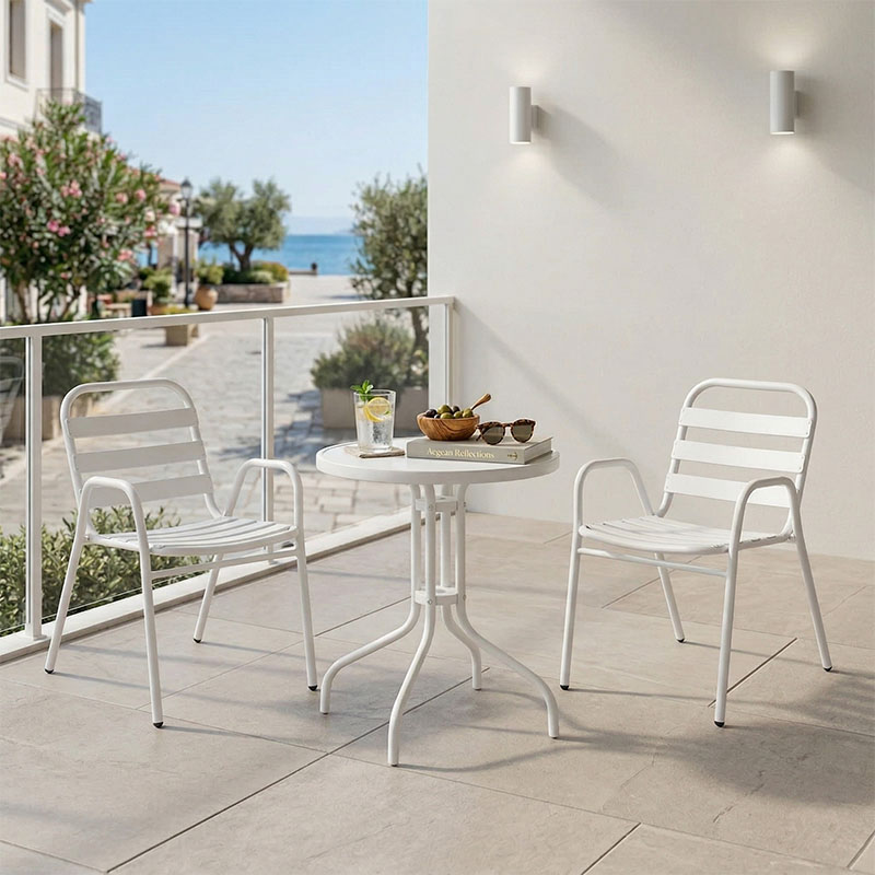 product_pako_130-000123 Τραπεζαρία Watson-Sussie σετ 3τεμ μέταλλο λευκό-γυαλί Φ60x70εκ - Image 1