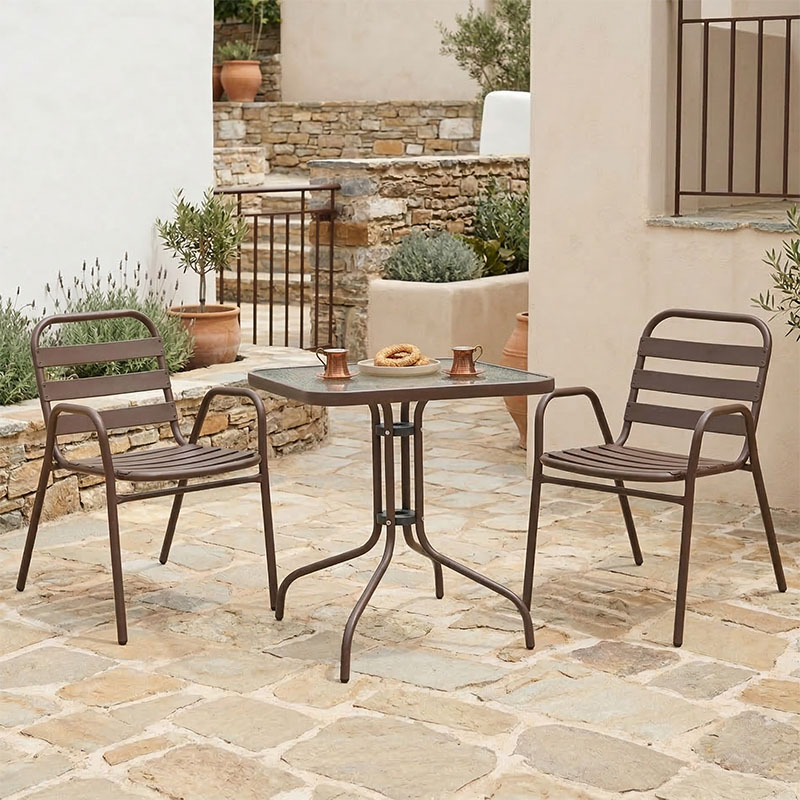 product_pako_130-000128 Τραπεζαρία Watson-Sussie σετ 3τεμ μέταλλο καφέ-γυαλί 70x70x70εκ - Image 1