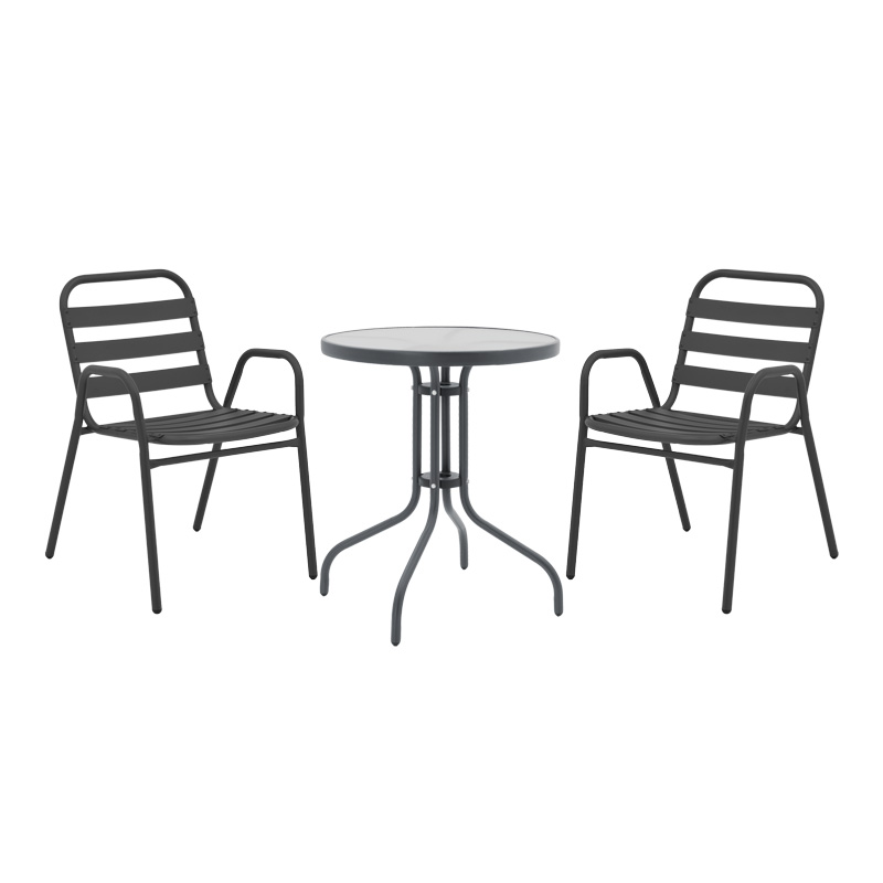 product_pako_130-000131 Tραπεζαρία Watson-Sussie σετ 3τεμ μέταλλο ανθρακί-γυαλί Φ60x70εκ - Image 1
