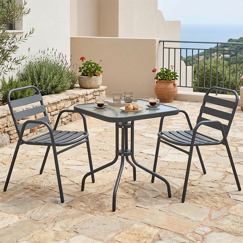 product_pako_130-000135 Τραπεζαρία Watson-Sussie 3τεμ μέταλλο ανθρακί-γυαλί 70x70x70εκ - Image 1