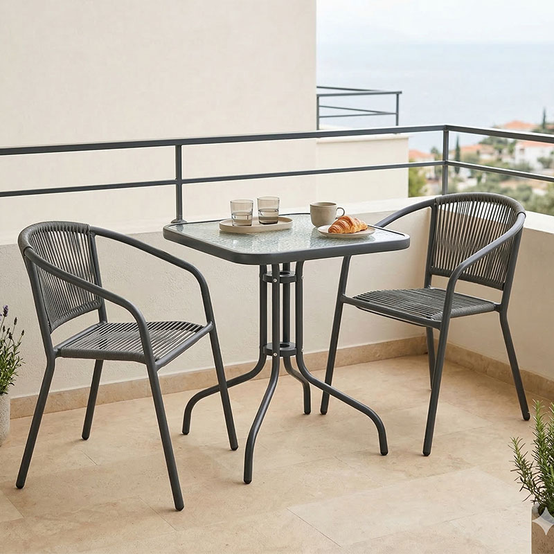 product_pako_130-000136 Τραπεζαρία Watson-Lindaria 3τεμ μέταλλο ανθρακί-γυαλί 70x70x70εκ - Image 1