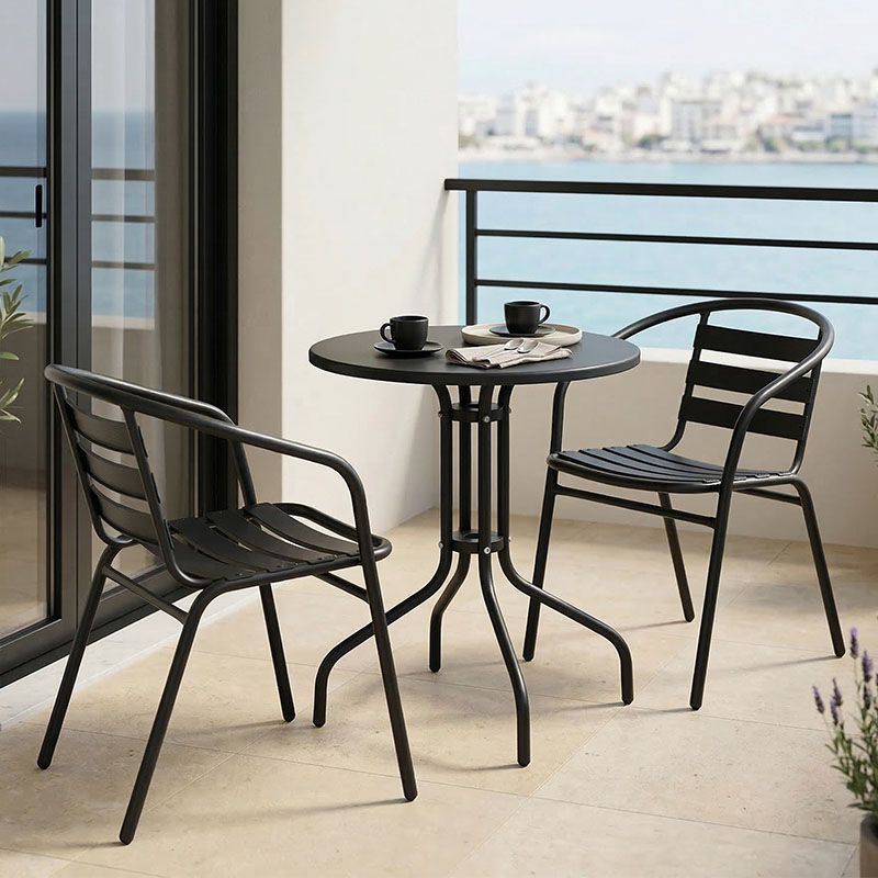product_pako_130-000138 Τραπεζαρία Vergo-Tade 3τεμ μαύρο μέταλλο Φ60x70εκ - Image 1