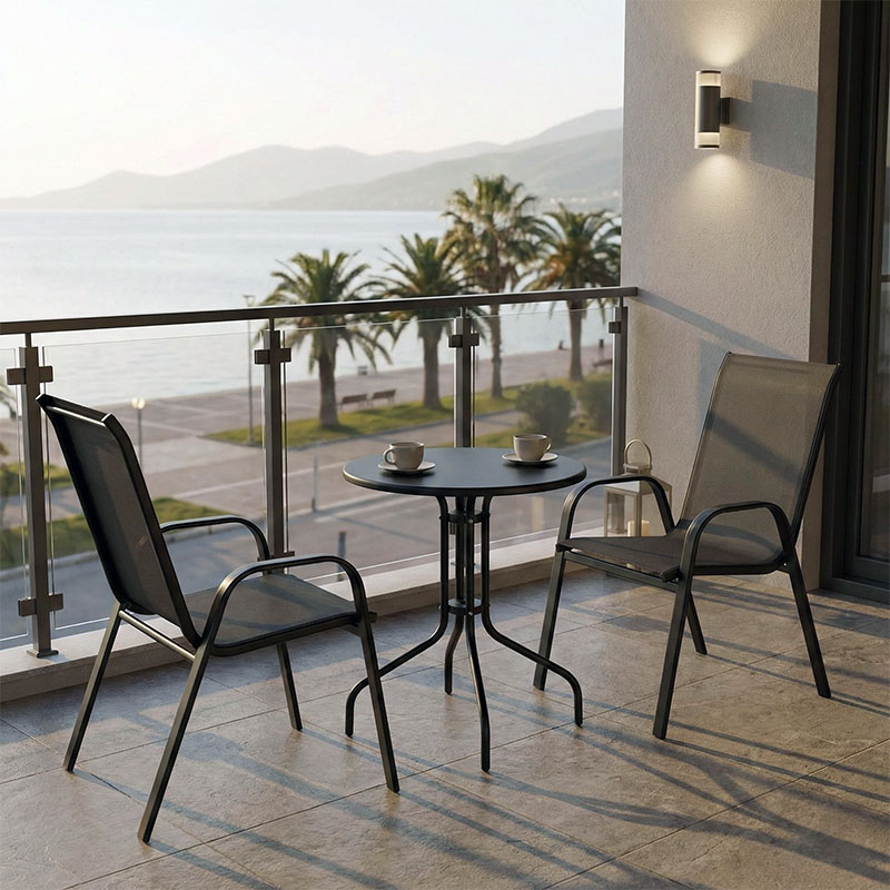 product_pako_130-000141 Τραπεζαρία Vergo-Calan 3τεμ μαύρο μέταλλο Φ60x70εκ - Image 1