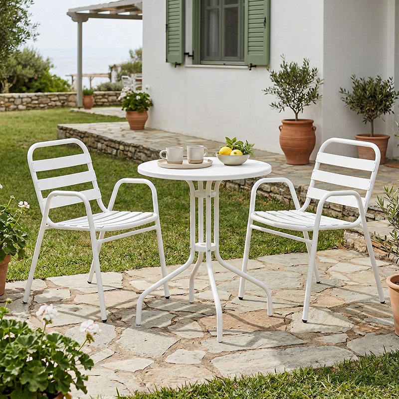 product_pako_130-000143 Τραπεζαρία Vergo-Sussie σετ 3τεμ λευκό μέταλλο Φ60x70εκ - Image 1