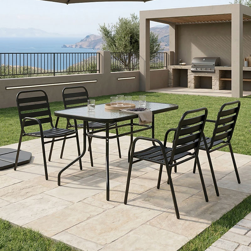 product_pako_130-000148 Τραπεζαρία Valor-Sussie σετ 5τεμ μέταλλο μαύρο-γυαλί 110x60x70εκ - Image 1