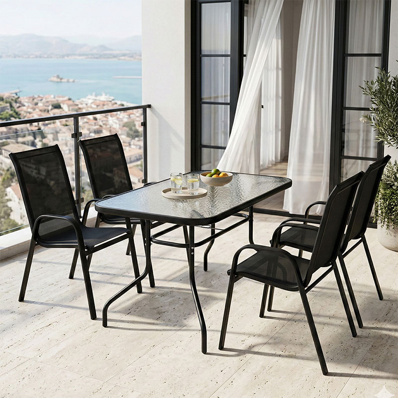 product_pako_130-000150 Τραπεζαρία Valor-Calan σετ 5τεμ μέταλλο μαύρο-γυαλί-textilene μαύρο 110x60x70εκ - Image 1