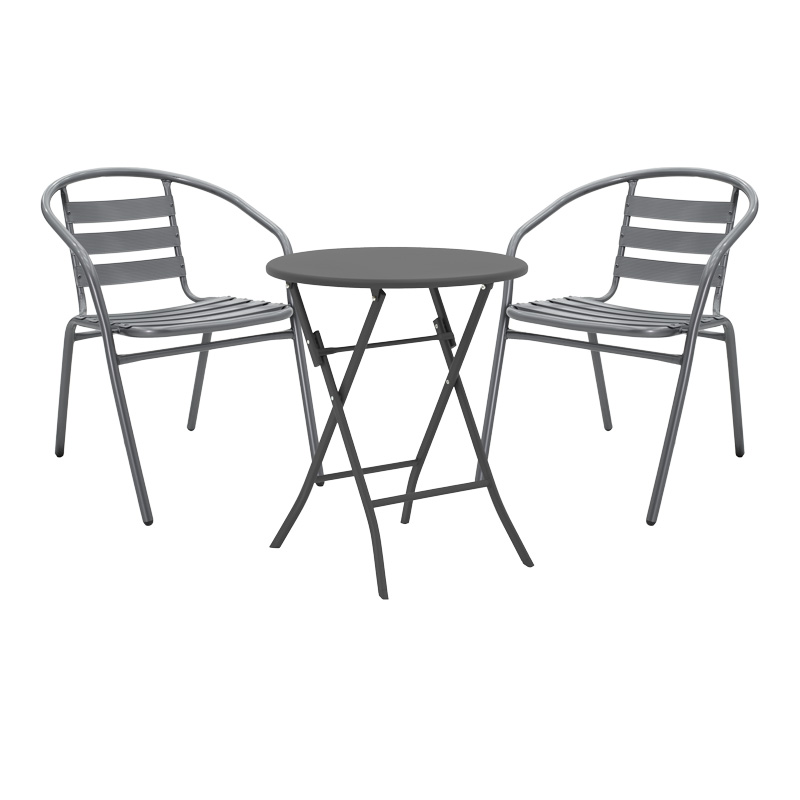 product_pako_130-000183 Τραπεζαρία Albero-Tade 3τεμ πτυσσόμενο μέταλλο σε ανθρακί απόχρωση Φ60x70εκ - Image 1
