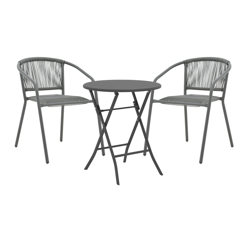 product_pako_130-000185 Τραπεζαρία Albero-Lindaria 3τεμ πτυσσόμενο μέταλλο σε ανθρακί απόχρωση Φ60x70εκ - Image 1