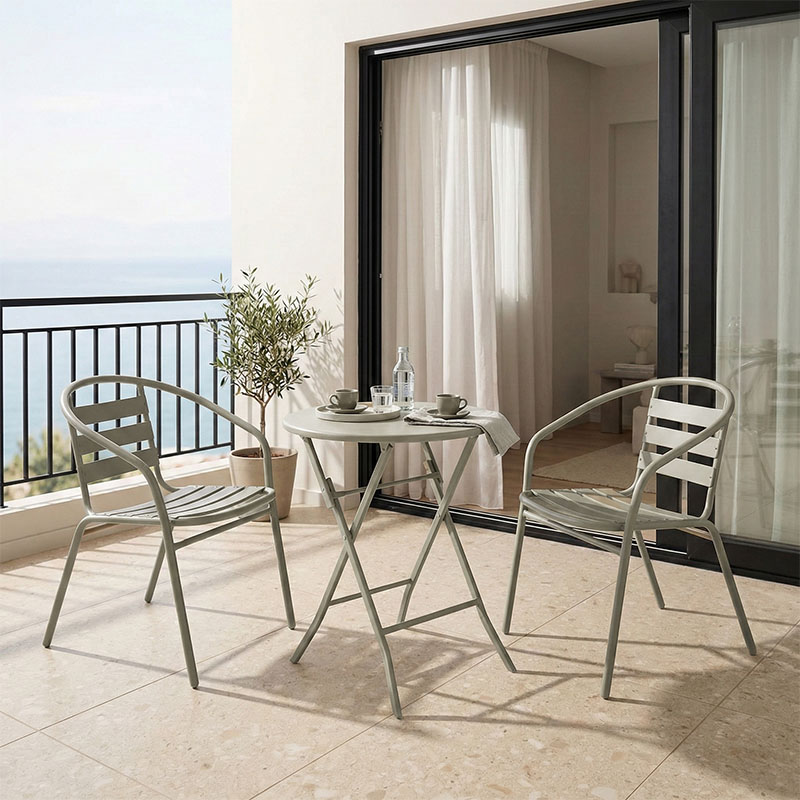 product_pako_130-000191 Τραπεζαρία Albero-Tade 3τεμ μέταλλο σε σαμπανιζέ απόχρωση Φ60x70εκ - Image 1