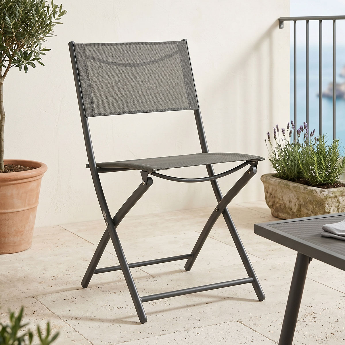 product_pako_130-000202 Καρέκλα Jeve πτυσσόμενη μέταλλο ανθρακί με σαμπανιζέ textilene 46x51x81εκ (Σετ 2 τεμαχίων) - Image 1