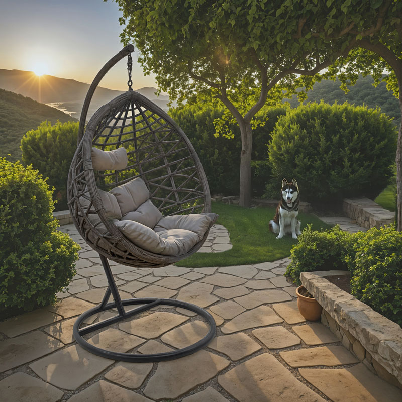 product_pako_135-000007 Κούνια Hudson κρεμαστή μέταλλο-pp-μαξιλάρι γκρι 109x119x195εκ - Image 1