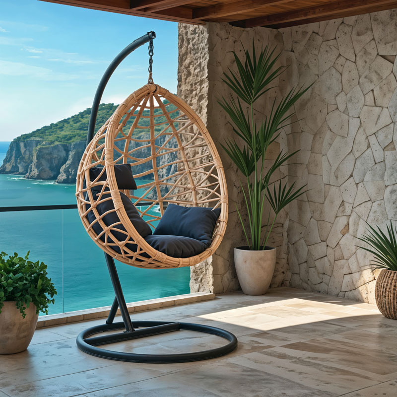 product_pako_135-000021 Κούνια Hudson κρεμαστή μέταλλο μαύρο-pp φυσικό-μαξιλάρι μαύρο 109x119x195εκ - Image 1
