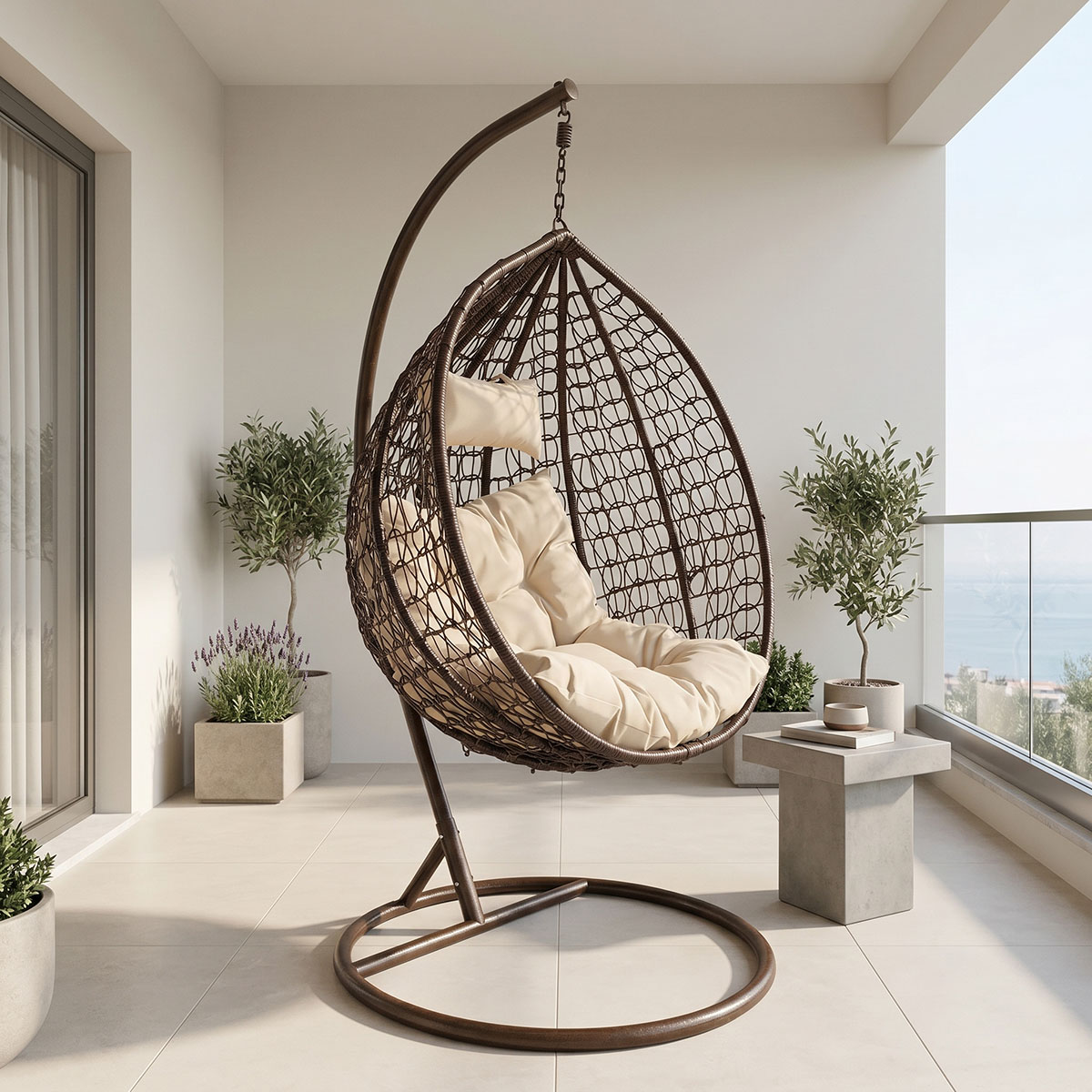 product_pako_135-000023 Κούνια Zafer κρεμαστή μέταλλο-pp καφέ σφ.-μαξιλάρι μπεζ 106x103x200εκ - Image 1