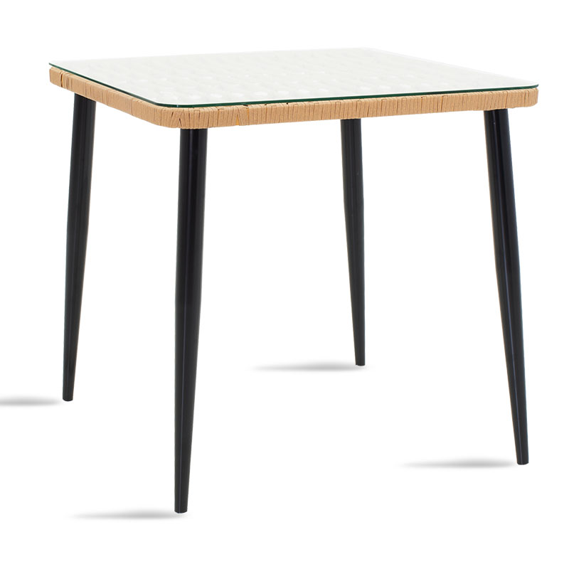 product_pako_140-000001 Τραπέζι Naoki γυαλί-μέταλλο μαύρο-pe rattan σε φυσική απόχρωση 80x80x78εκ - Image 1