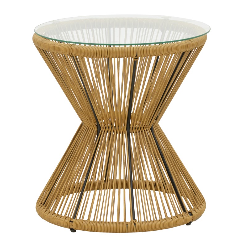 product_pako_140-000053 Τραπέζι Mabil rattan φυσικό-γυαλί Φ50x55εκ - Image 1