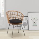 Πολυθρόνα Felicia rattan φυσικό-μεταλλικό μαύρο πόδι Φ60x81εκ - Image 2