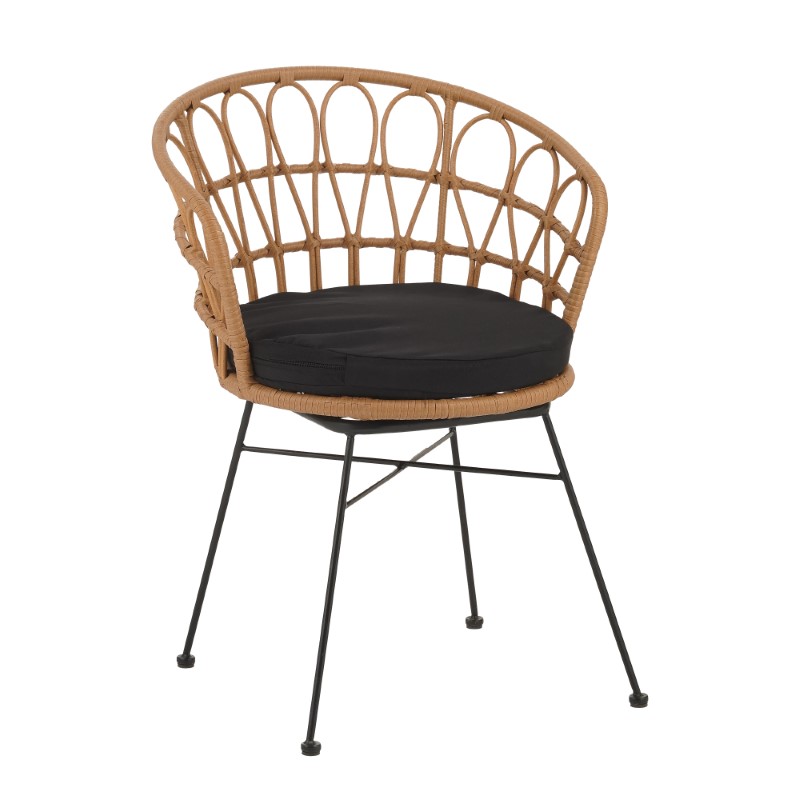 product_pako_140-000054 Πολυθρόνα Felicia rattan φυσικό-μεταλλικό μαύρο πόδι Φ60x81εκ - Image 1