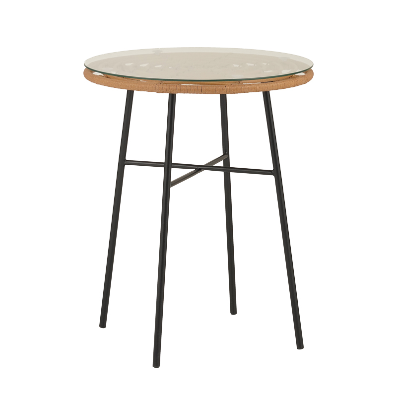 product_pako_140-000056 Τραπέζι Gaus μέταλλο μαύρο-pe φυσικό-γυαλί Φ60x74εκ - Image 1