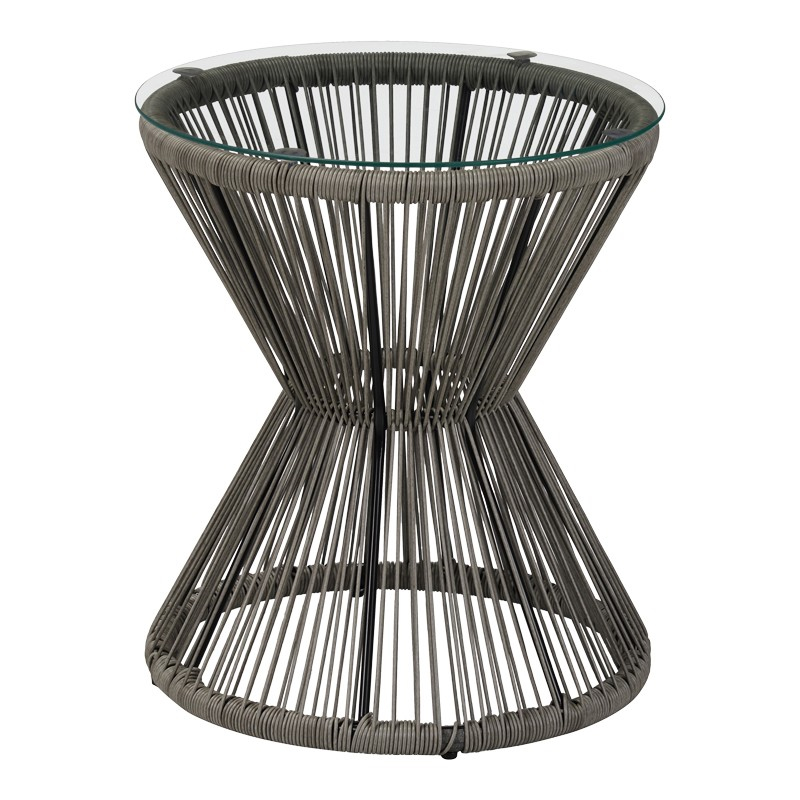 product_pako_140-000069 Τραπέζι Mabil γυαλί - pe rattan σε γκρι απόχρωση Φ50x55εκ - Image 1
