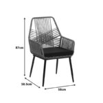 Πολυθρόνα Tanish pe rattan σε γκρι απόχρωση με μαύρα μεταλλικά πόδια 58x58.5x87εκ - Image 3