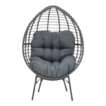 Πολυθρόνα Nestie wicker rattan γκρι-μεταλλικό γκρι πόδι-γκρι μαξιλάρι 102x80x155εκ - Image 4