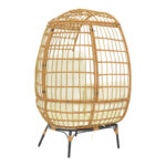 Πολυθρόνα Frox wicker rattan φυσικό-μεταλλικό φυσικό-μαύρο πόδι-μπεζ μαξιλάρι 96x76x145εκ - Image 2