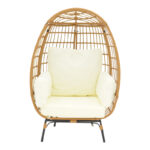 Πολυθρόνα Frox wicker rattan φυσικό-μεταλλικό φυσικό-μαύρο πόδι-μπεζ μαξιλάρι 96x76x145εκ - Image 4