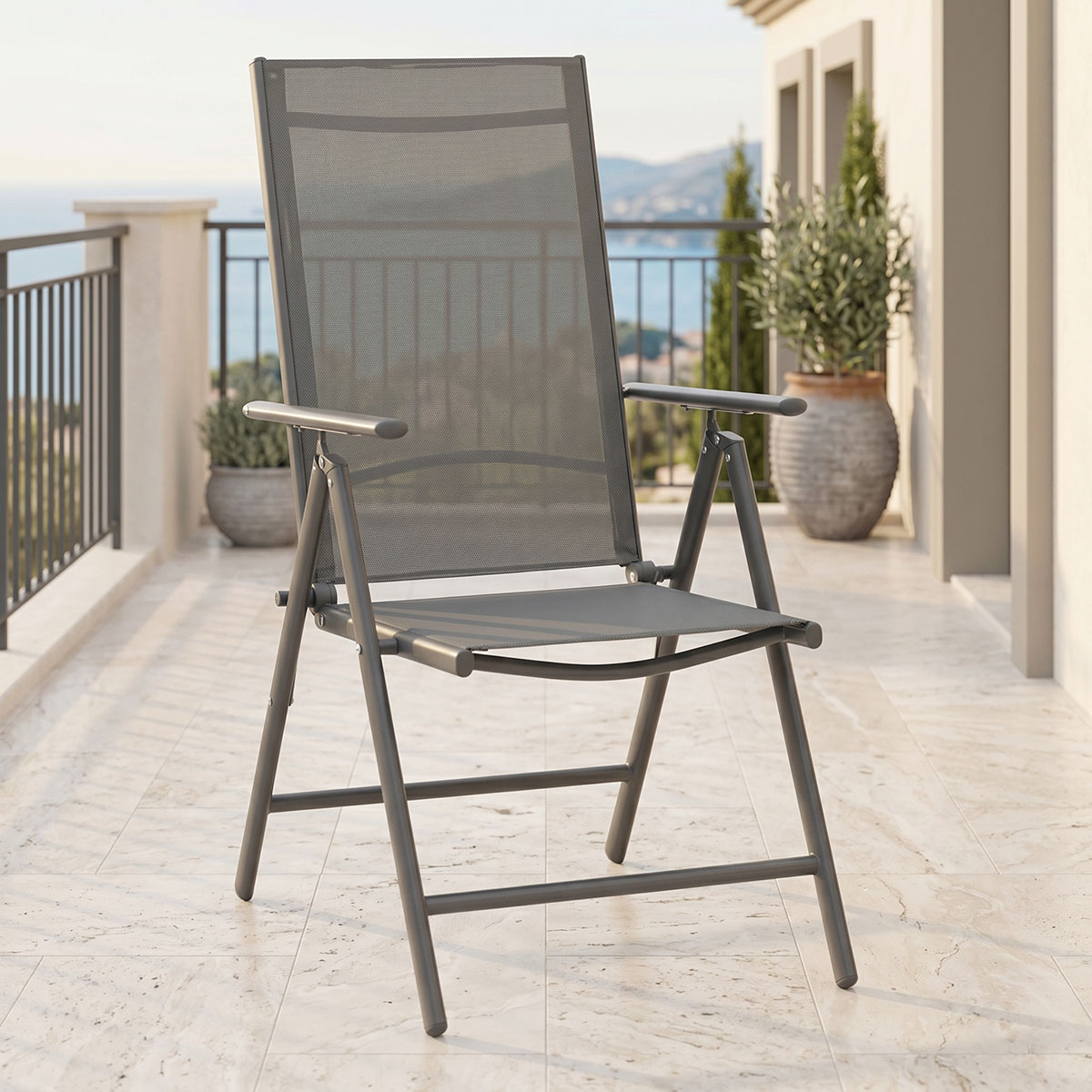 product_pako_152-000023 Πολυθρόνα Candor ανθρακί μέταλλο και γκρι textilene 51.5x63.5x107εκ (Σετ 2 τεμαχίων) - Image 1