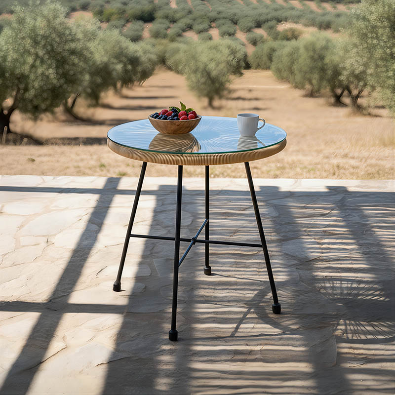 product_pako_152-000040 Τραπέζι Acapulco μαύρο μέταλλο - pe rattan σε φυσική απόχρωση Φ50x50εκ - Image 1