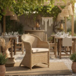 Πολυθρόνα κήπου Hadrian rattan καφέ- textilene μπεζ 57x70x85εκ - Image 2