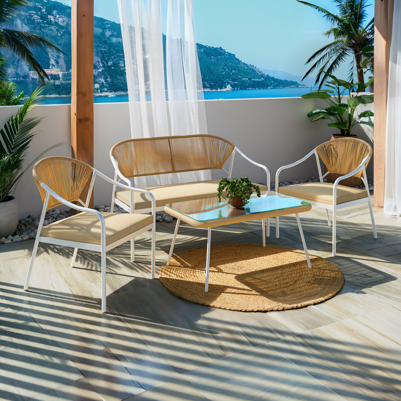product_pako_152-000056 Σαλόνι Bonanza σετ 4τμχ rattan μπεζ-μέταλλο λευκό - Image 1