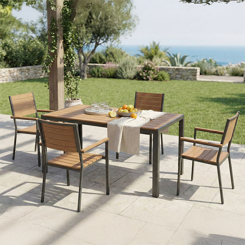 product_pako_152-000082 Τραπεζαρία Nares-Vitality A σετ 5τεμ ανθρακί αλουμίνιο και plywood σε φυσικό χρώμα 140x80x72.5εκ - Image 1