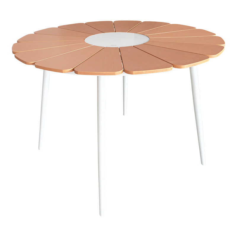product_pako_152-000090 Τραπέζι Pinap λευκό αλουμίνιο και plywood σε φυσική απόχρωση Φ110x74εκ - Image 1