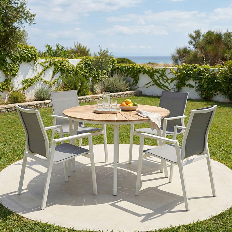 product_pako_152-000101 Τραπεζαρία Pinap-Dashiell σετ 5τεμ λευκό αλουμίνιο και plywood σε φυσική απόχρωση Φ110x74εκ - Image 1