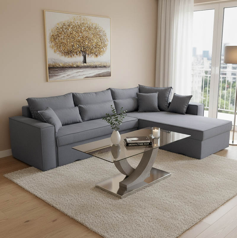 product_pako_166-000025 Γωνιακός καναπές-κρεβάτι αναστρέψιμος Venzie ύφασμα σε γκρι απόχρωση 283x214x83εκ - Image 1