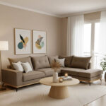 Γωνιακός καναπές αριστερή γωνία Luxury II ύφασμα mocha-cream 290x235x95εκ