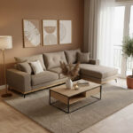 Γωνιακός καναπές δεξιά γωνία Luxury II ύφασμα mocha-cream 290x235x95εκ