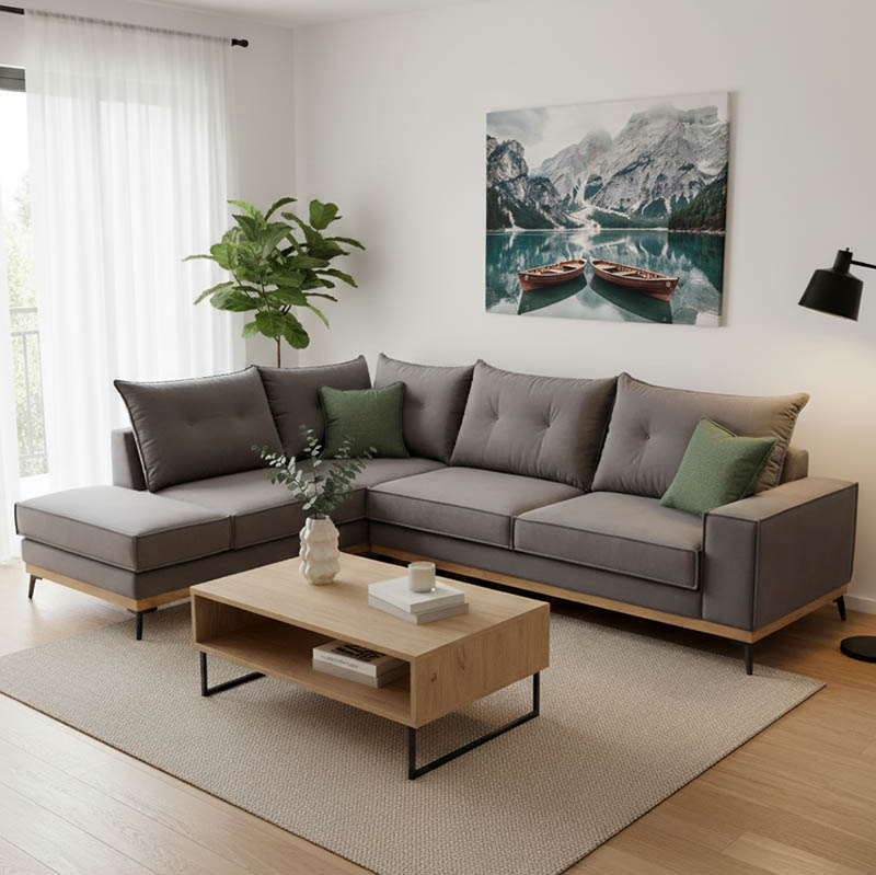 product_pako_168-000012 Γωνιακός καναπές δεξιά γωνία Luxury II ύφασμα ανθρακί-κυπαρισσί 290x235x95εκ - Image 1