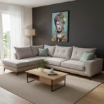 Γωνιακός καναπές δεξιά γωνία Luxury II ύφασμα elephant-ciel 290x235x95εκ