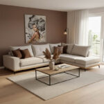 Γωνιακός καναπές αριστερή γωνία Luxury II ύφασμα cream-mocha 290x235x95εκ