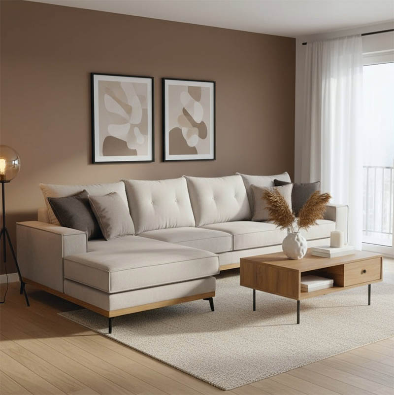 product_pako_168-000016 Γωνιακός καναπές δεξιά γωνία Luxury II ύφασμα cream-mocha 290x235x95εκ - Image 1